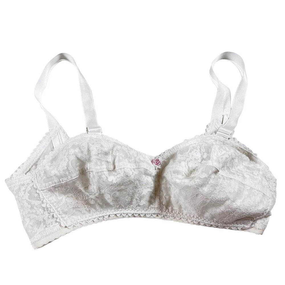 Vtg Ardyss Angel Bra 32DD White Lace Wireless Seamed Cups